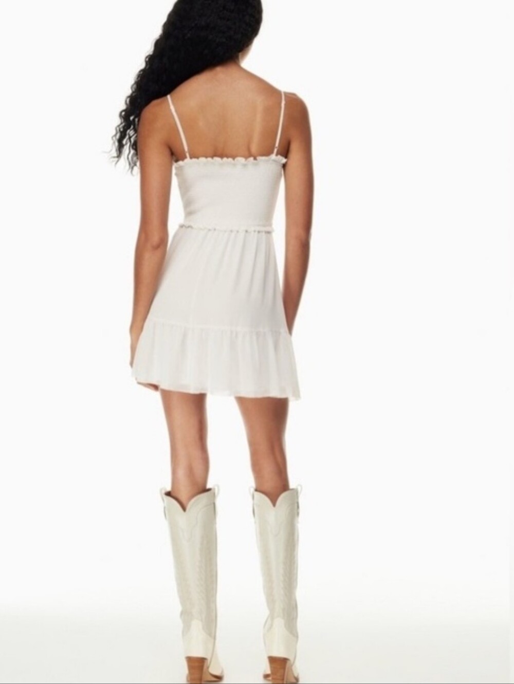 Aritzia Wilfred Tempest Sleeveless Mini Dress Smocked Sundress White - Picture 2 of 13